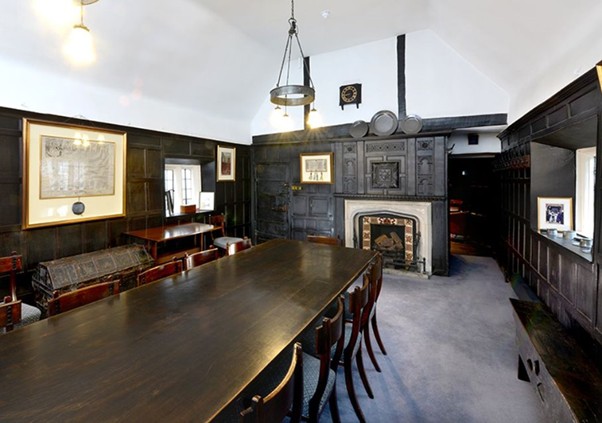 The dark wood panelled interior of the Audience Chamber