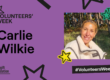 Carlie's photo appears on a purple backdrop, which also features the Volunteers' Week logo, several stars and a thank you message